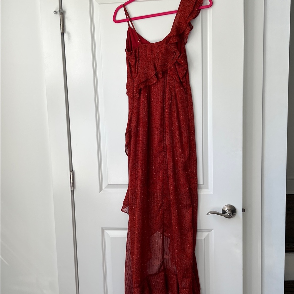 NWOT Red/Rust Ruffled One-Shoulder High Low Dress - Picture 5 of 6